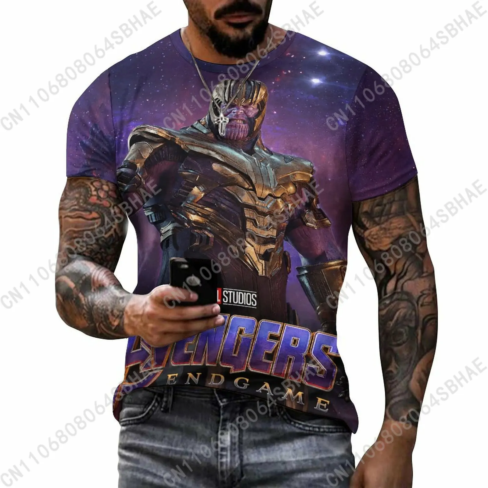 

Marvel Thanos Custom Pattern Men's Cotton T-Shirt Short Sleeve Tee Men Tops Personalized Tshirt Summer Cosplay