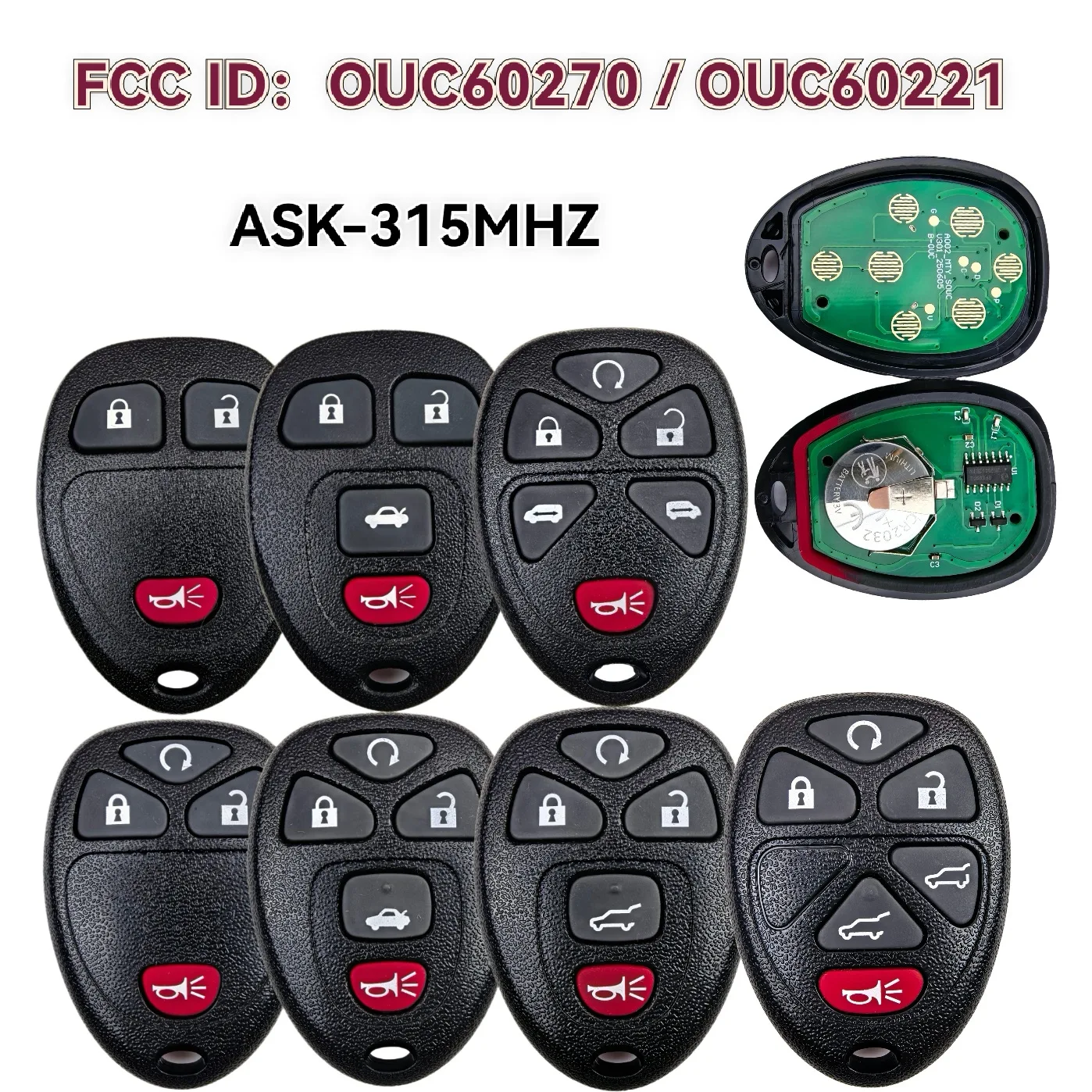 OUC60270/OUC60221 315Mhz Remote Control Car Key/PCB For Buick For Chevrolet For Cadillac For GMC Saturn Tahoe Traverse Yukon