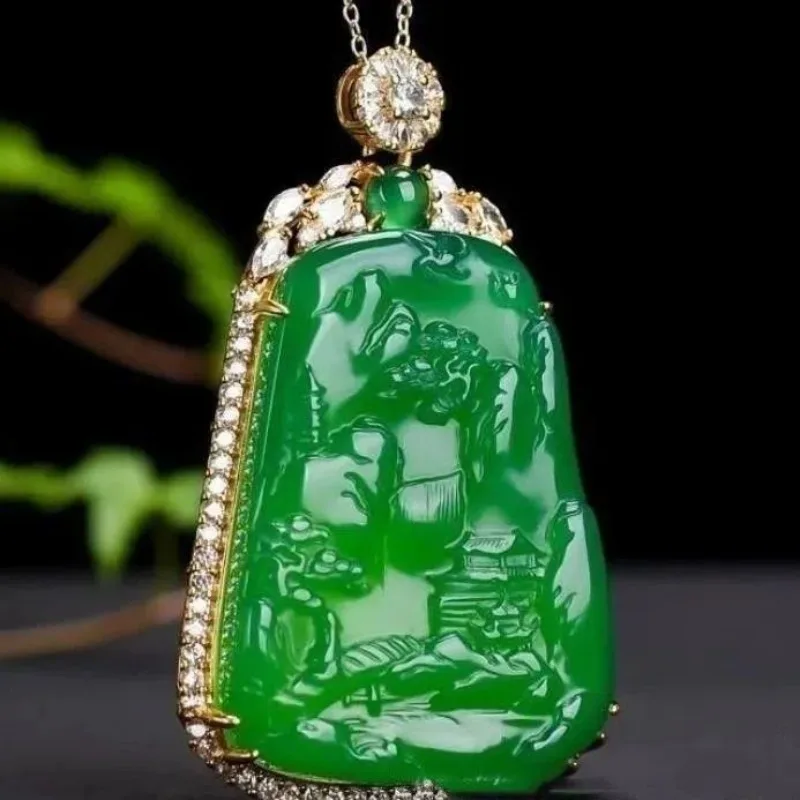 

Новый натуральный агат, крижаный король, зеленый халцедон, пейзажный бренд, жадеит, цвет Ян, зеленый нефрит, модный популярный кулон