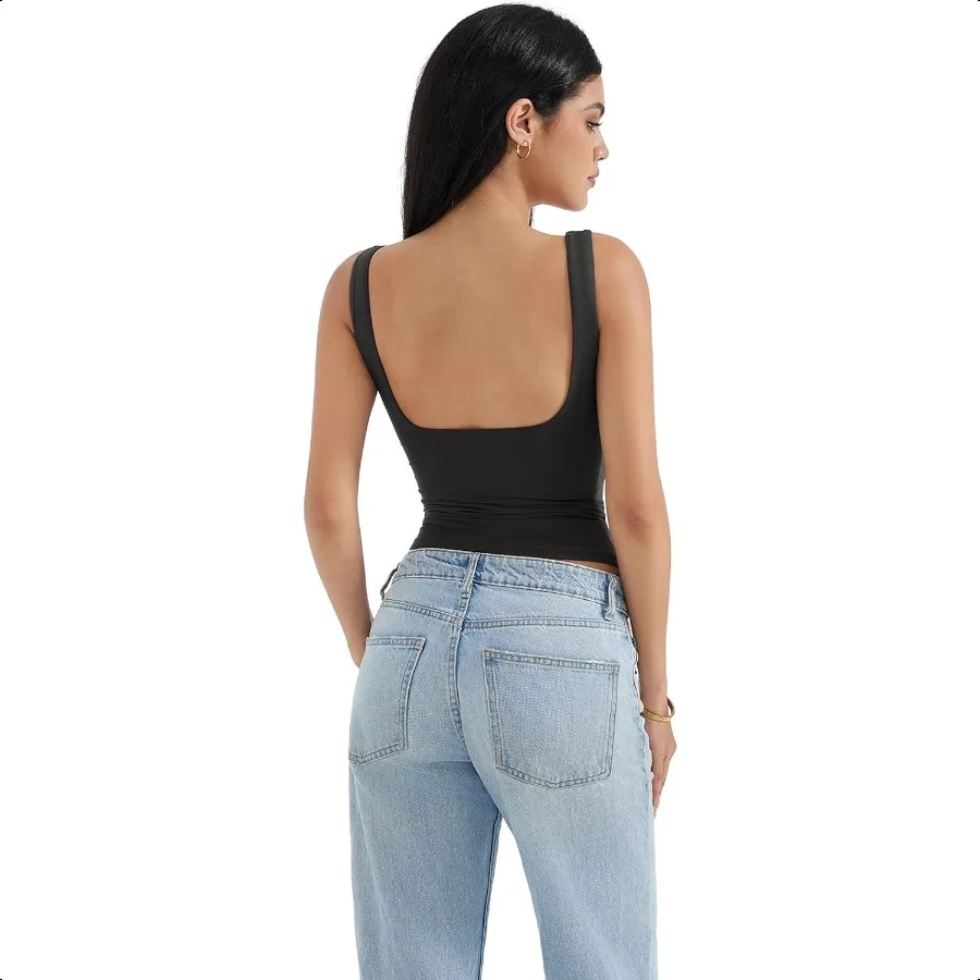 SUUKS قمصان نسائية مبطنة مفتوحة الظهر برقبة قارب وقمصان أساسية مبطنة مزدوجة