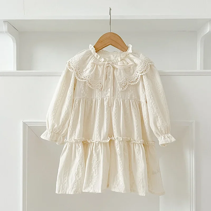 

2025 Girls Dress Lapel Lace Westernized Long Sleeve Princess Dress Korean New Spring