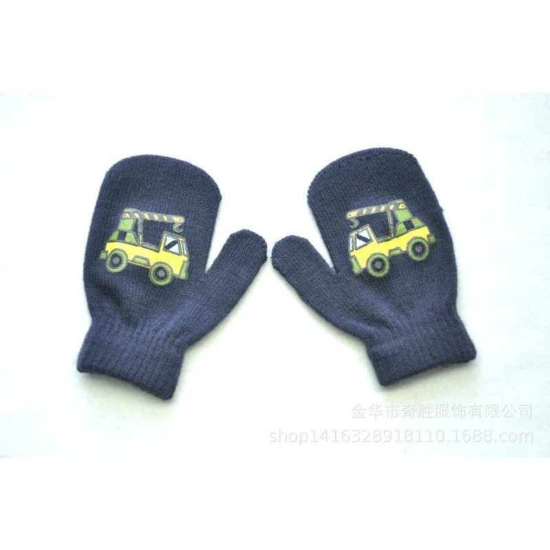 

Winter Knitted Gloves for Kids 1to4 Years Old Warm Cute Construction Truck Pattern Wool Mittens Cycling Kids Gloves
