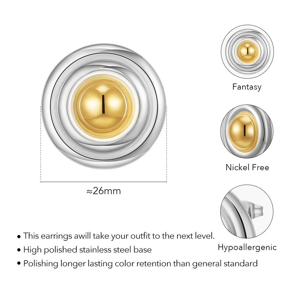 ENFASHION Smooth Round Stud Earrings For Women\'s Aretes De Mujer 18k Gold Plated Eye Catchy Fashion Jewelry Party Cocktail E1584