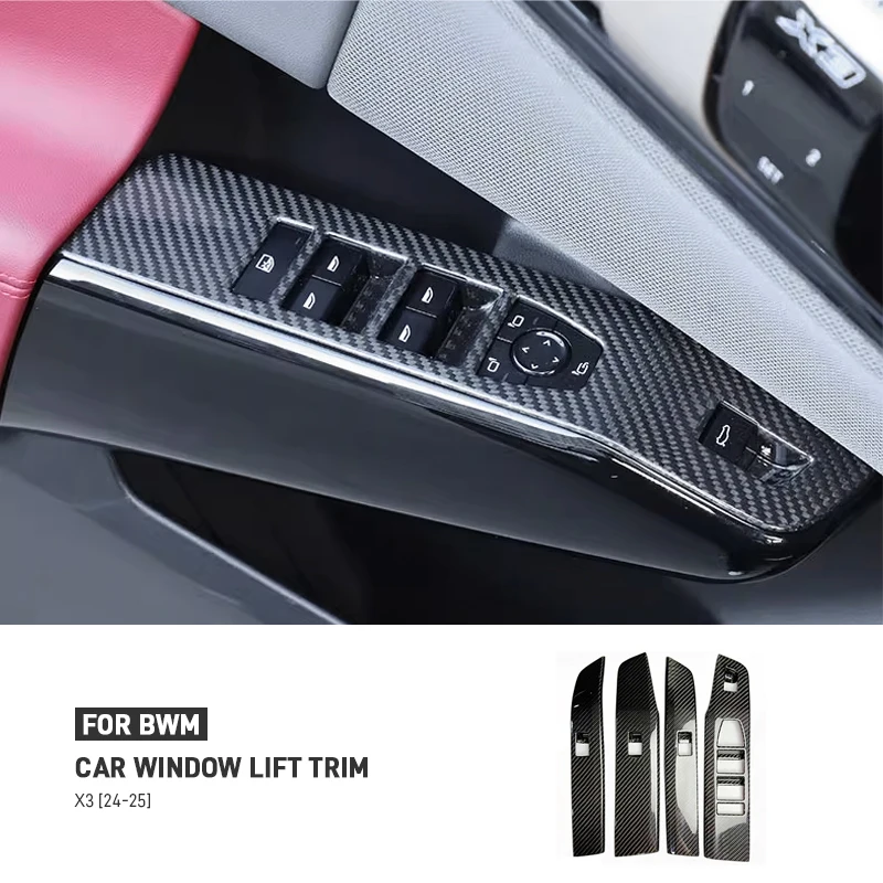

For BMW X3 G45 2024 2025 Real Carbon Fiber Car Window Lift Switch Button Panel Frame Trim Cover Decoration Sticker Accessories