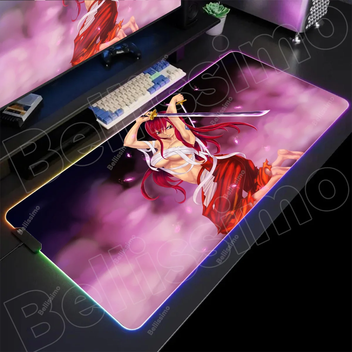 

RGB Pc Gamer Keyboard Mouse Pad Japan Anime Fairy Tail Mousepad LED Lighting Glowing Mouse Mats Rubber Gaming Computer Mausepad