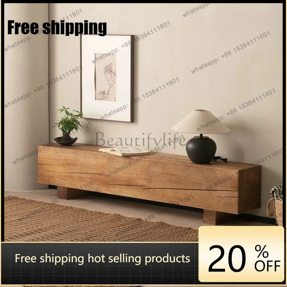 Factory Direct Sales Wabi Sanfeng Solid Wood Bench Log Change Shoe Bench Wooden Pier