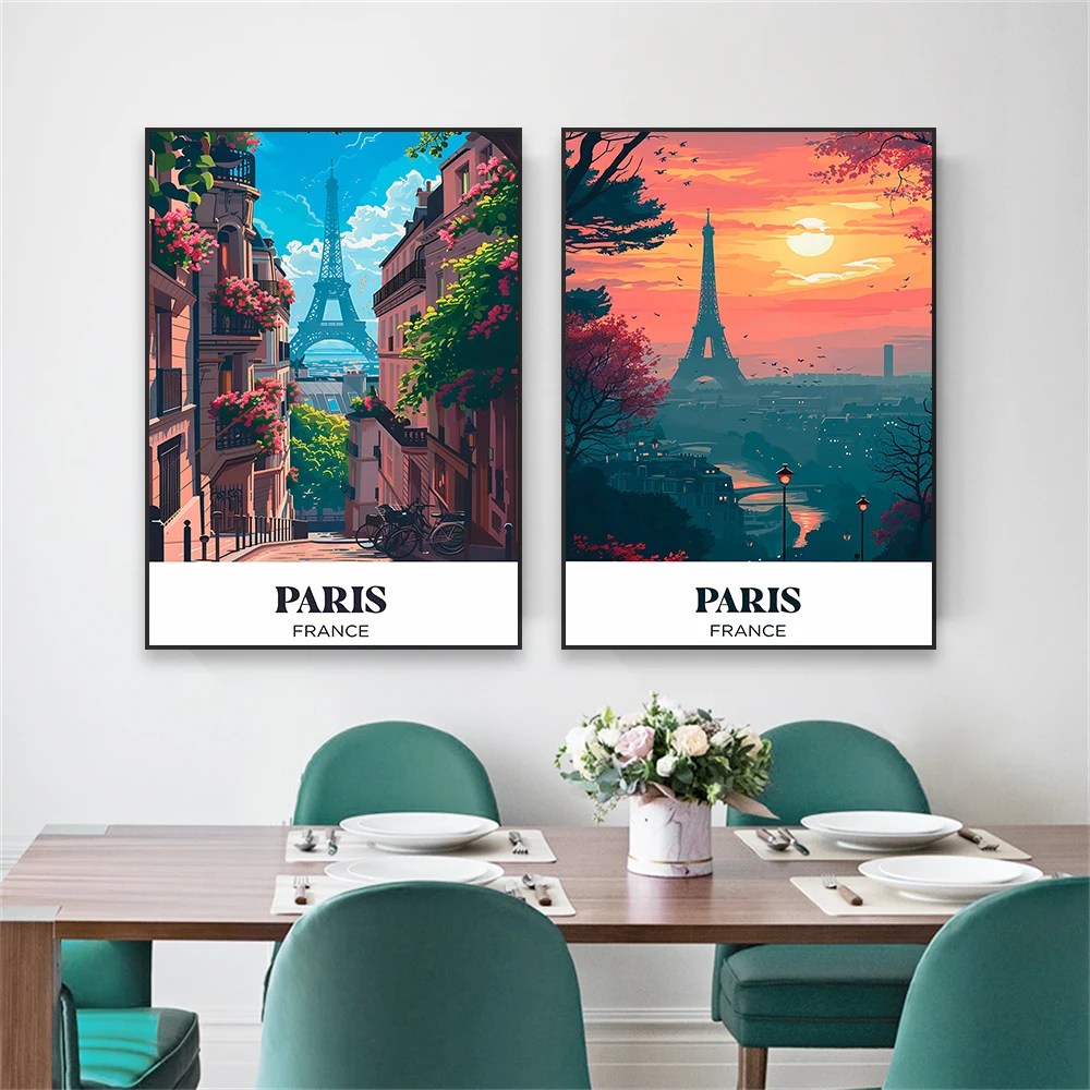 Paris Travel Eiffel Tower Wall Art Poster Paris Illustration Modern Abstract Print Minimalist Retro Canvas Painting Home Decor