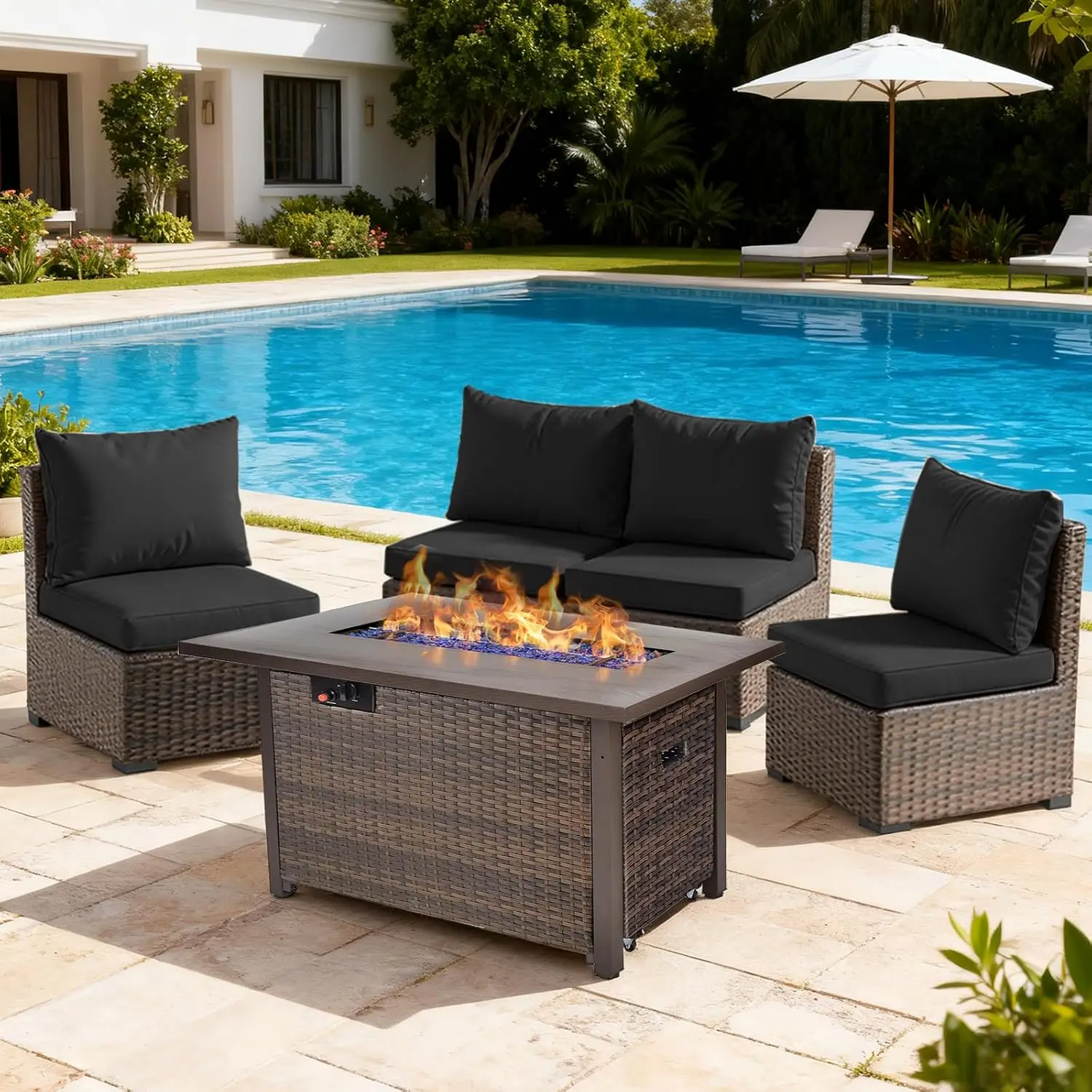 5-Piece Patio Wicker Sectional Sofa Set with 42