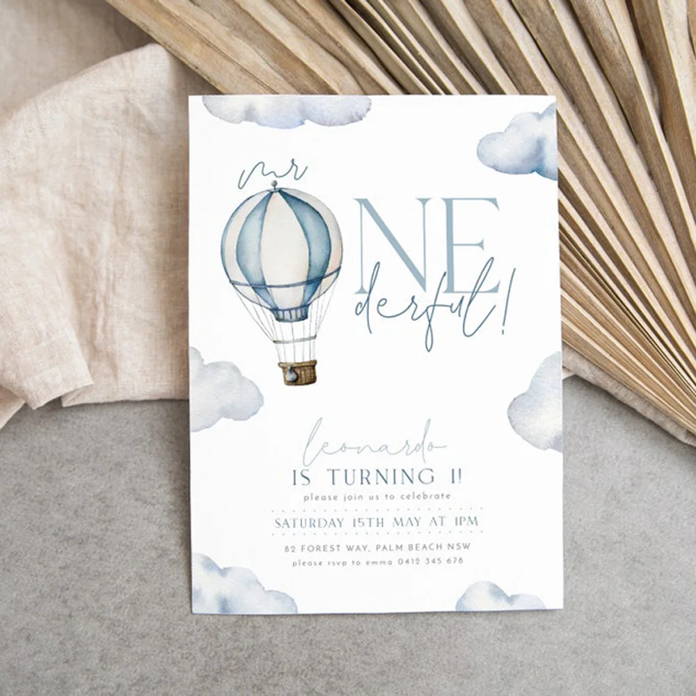 

Mr. ONEderful Invitation Cards, 1st Birthday Boy Invitation, Hot Air Balloon, 1st Birthday