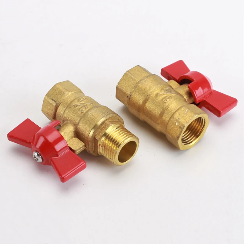 1/4＂3/8＂Brass Ball Valve Connector Butterfly Handle Female Male Thread Copper Water Gas Pipe Valve Pneumatic Air Pump Adapter