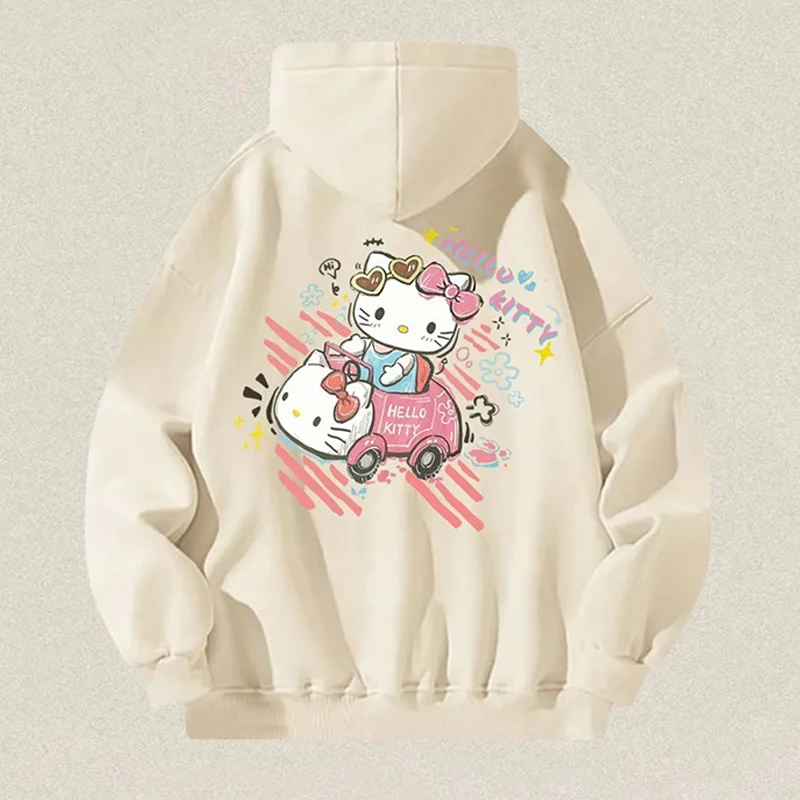 Sanrio Kawaii Hello Kitty Hoodie Anime Cute Girls New Fashion Versatile Cartoon Graffiti Loose Slimming Couple Hooded Sweatshirt