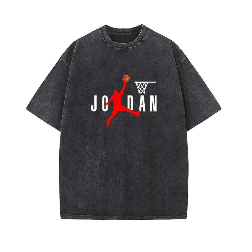 

Men's Women Washed Vintage T-Shirts Street Hip Hop Retro Punk T Shirt JO DAN Printed Harajuku Cotton Short Sleeve Couple Tees