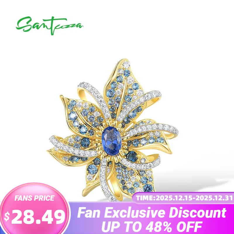 

SANTUZZA Genuine 925 Sterling Silver Ombre Pendant For Women Blue Spinel White CZ Exquisite Lily Flower Gorgeous Fine Jewelry