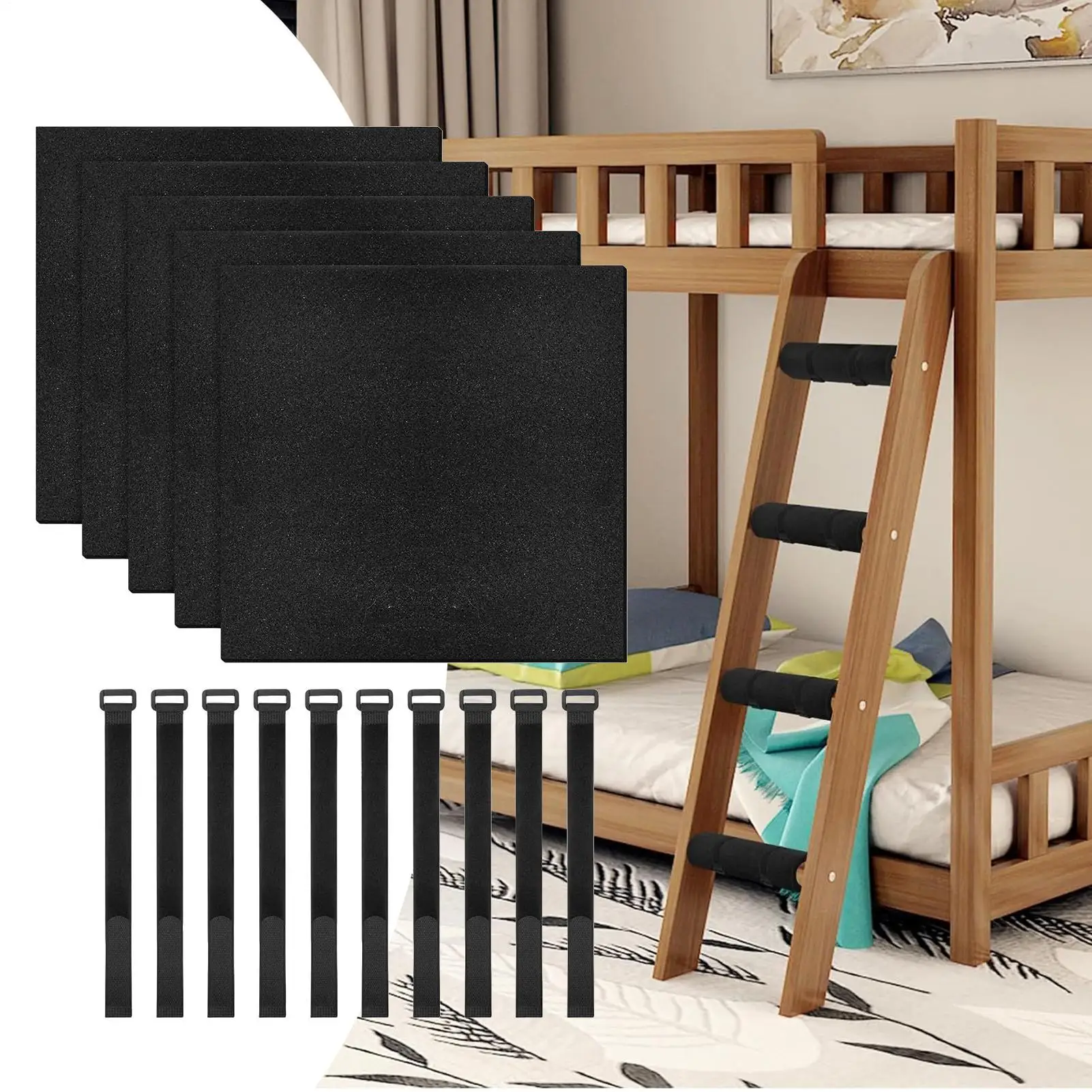 Cuscinetti per scaletta per letto a castello 5 pezzi Tappetino antiscivolo per scaletta per letto a soppalco con 10 cinghie a cerchio regolabili per dormitorio College RV Bambini