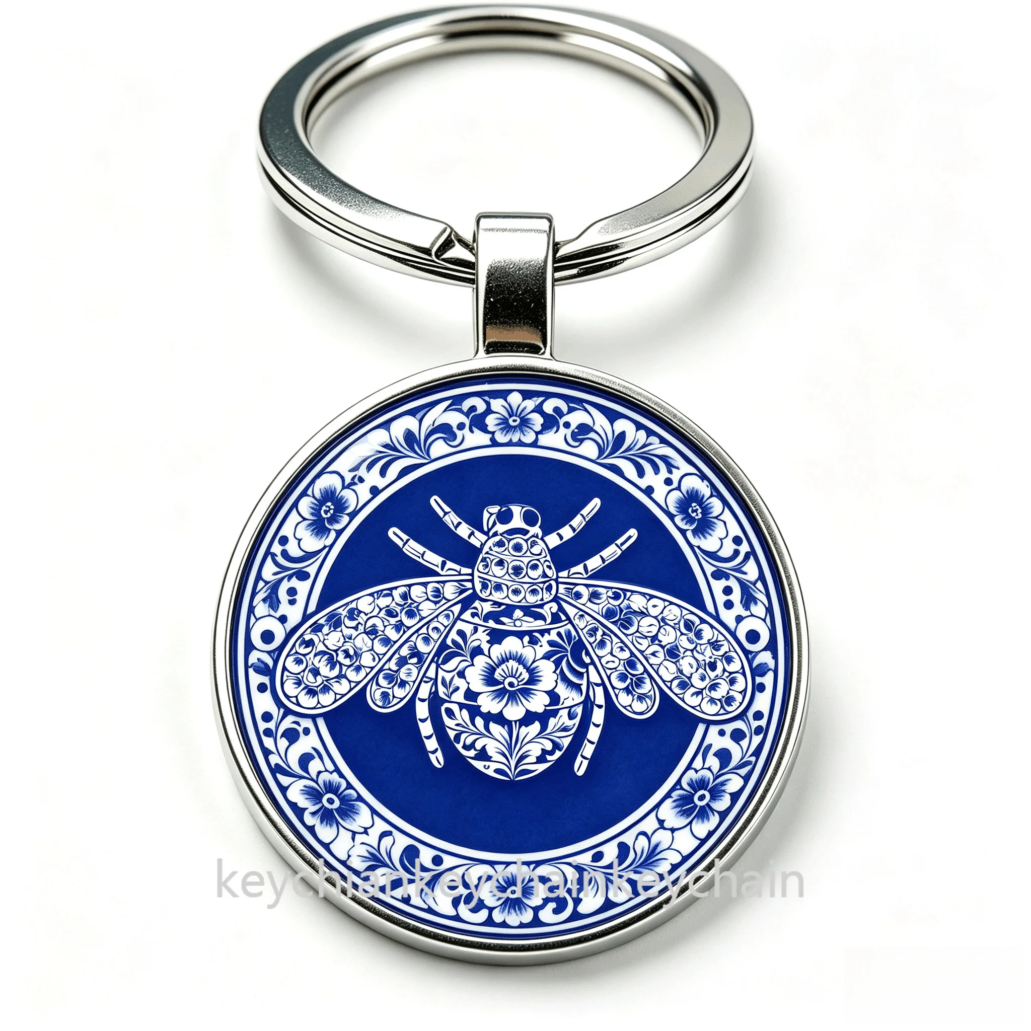 Russia Blue background bee Keychain Keyring Bag Pendant Gift