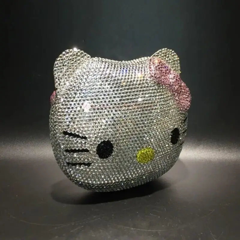 Hello Kitty New Anime Cartoon Shape Rhinestone Full Of Diamonds Dinner Bag Handmade Diamond-set Girl Lady Gifts Christmas Gifts