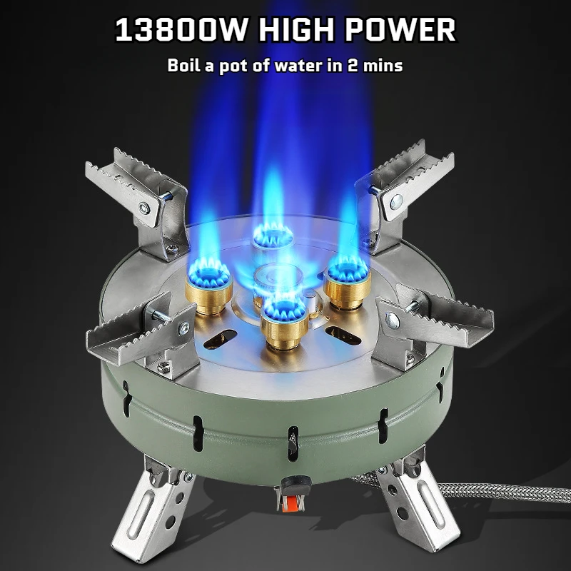 

13800W Super Powerful Gas Stove Portable Collapsible Camping Stove 5 Burners Compatible All Size Cookware