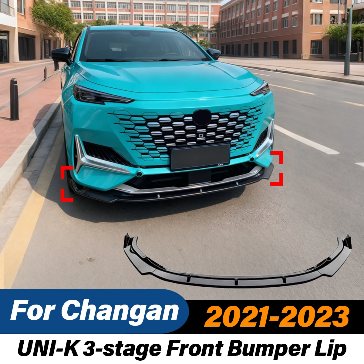 

Для Changan UNI-K 2021 2022 2023 3-ступенчатый передний бампер, спойлер для автомобиля, диффузор, комплект кузова переднего бампера, аксессуары для модификации