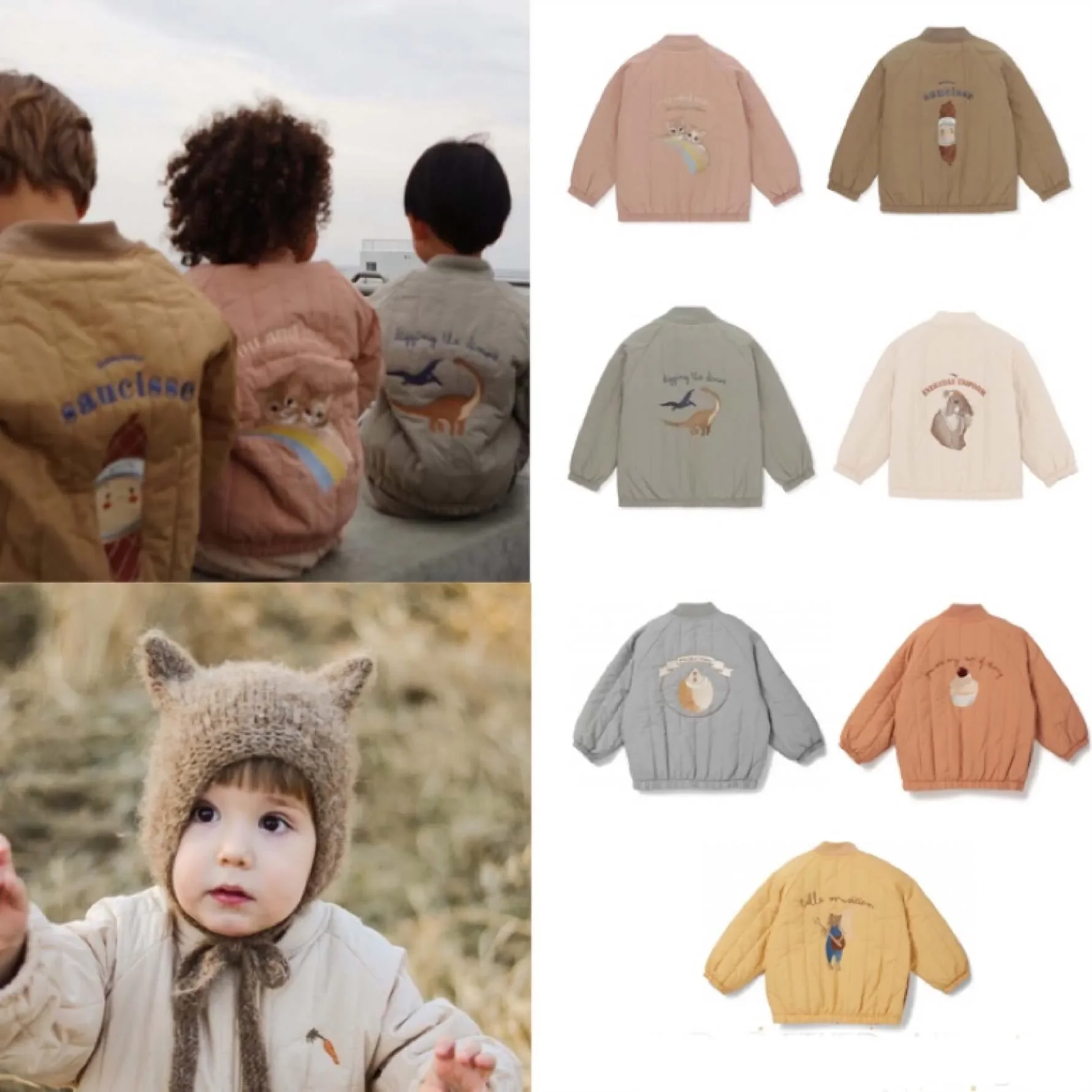 Autumn Winter Lamb Fleece Kids Jacket Thicken Windproof  Girls Cotton Coat Lining Plush Cartoon Embroidery Boys Jackets 2-6Y