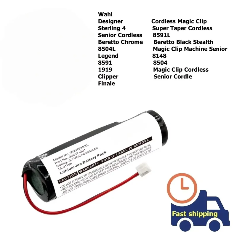 4300mAh KIPNO Battery 93837-001 For Wahl Cordless Magic Clip Sterling 4 Super Taper Clipper