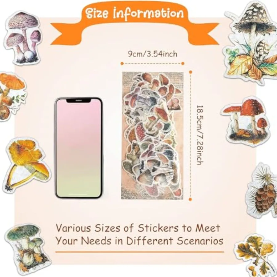 120 Pieces Mushroom Stickers Decals Mushroom Plants Theme Stickers Self Adhesive DIY Scrapbook Supplies for Laptop Water Bottle