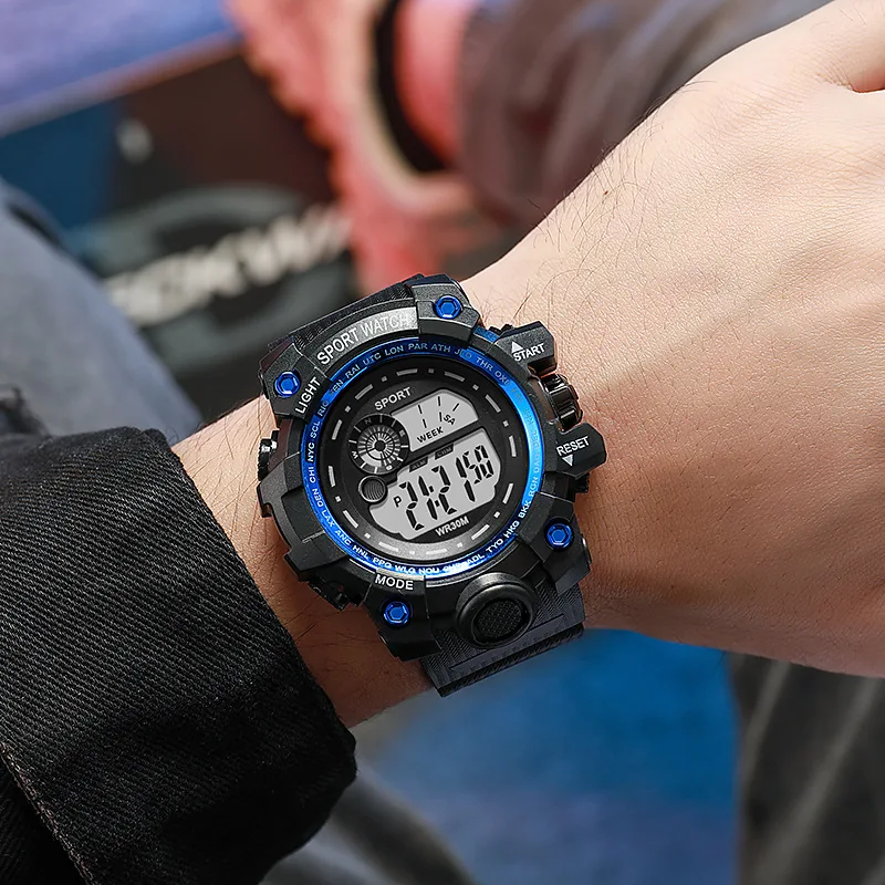 YIKAZE Men Sports Watch Waterproof LED Digital Watch Big Dial Fitness Sport Watches Multifunction Electronic Wristwatch for man