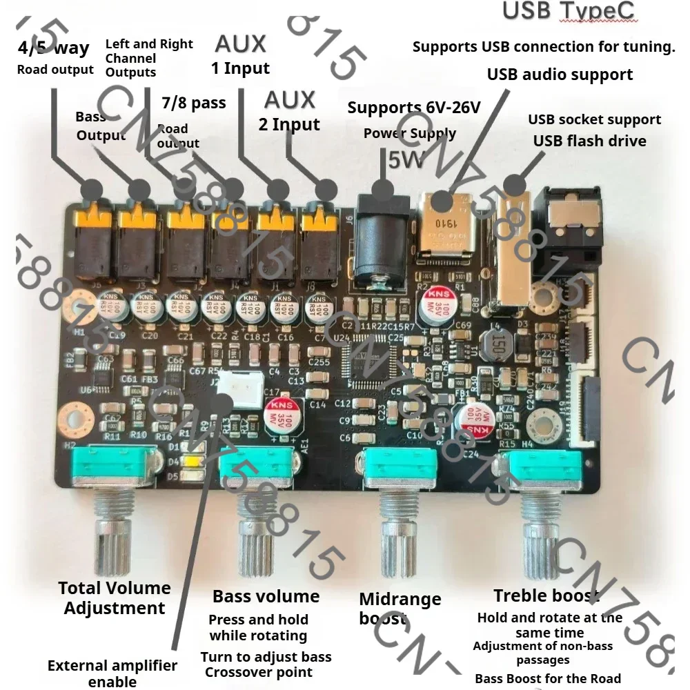 

Bluetooth Wireless Tuning 15 Segment EQ，7-channel DSP Preamp Tuning Board Computer Mobile Phone
