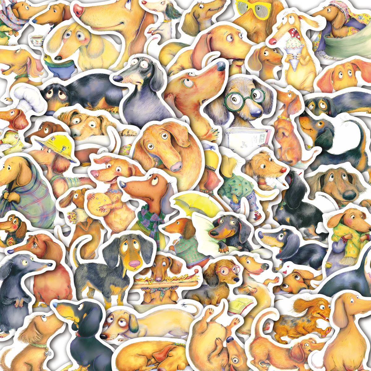 55pcs Whimsical Cartoon Dachshund Stickers | Cute Dog Decals for Journal, Phone Case & Gift, Dog Fans & Gift Givers