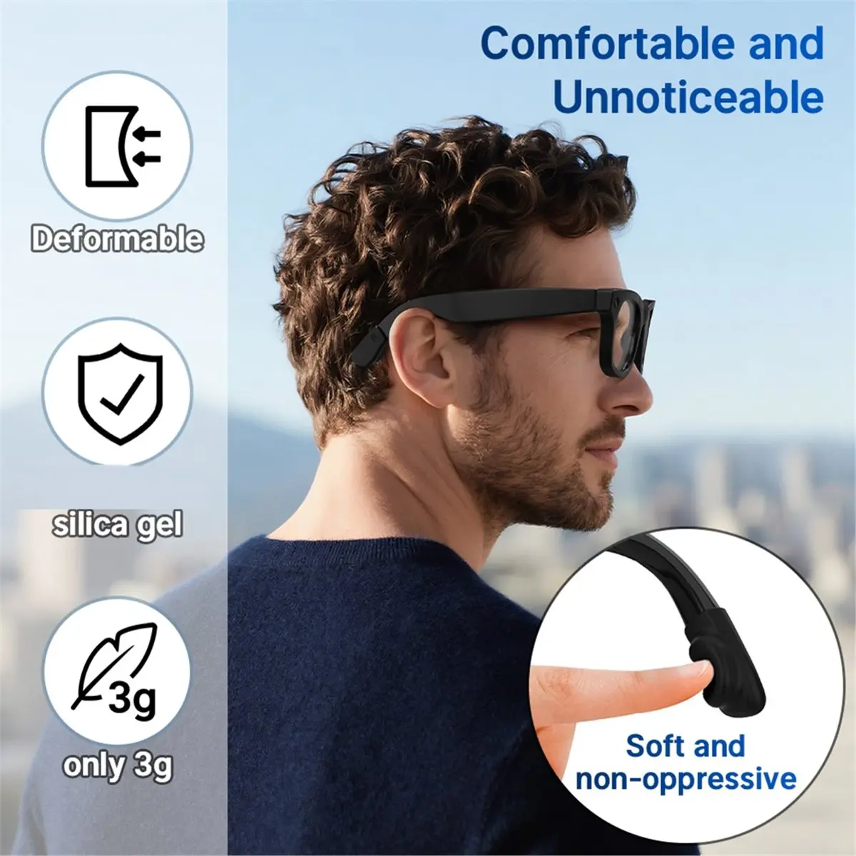 L77A Eyeglass Ear Grip for Meta /Skyler/Headliner Anti-Slip Silicone Eyeglasses Smart Glasses Accessories