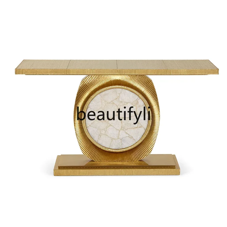 

zqxAmerican golden corridor entrance table, high-end new console, modern end view table