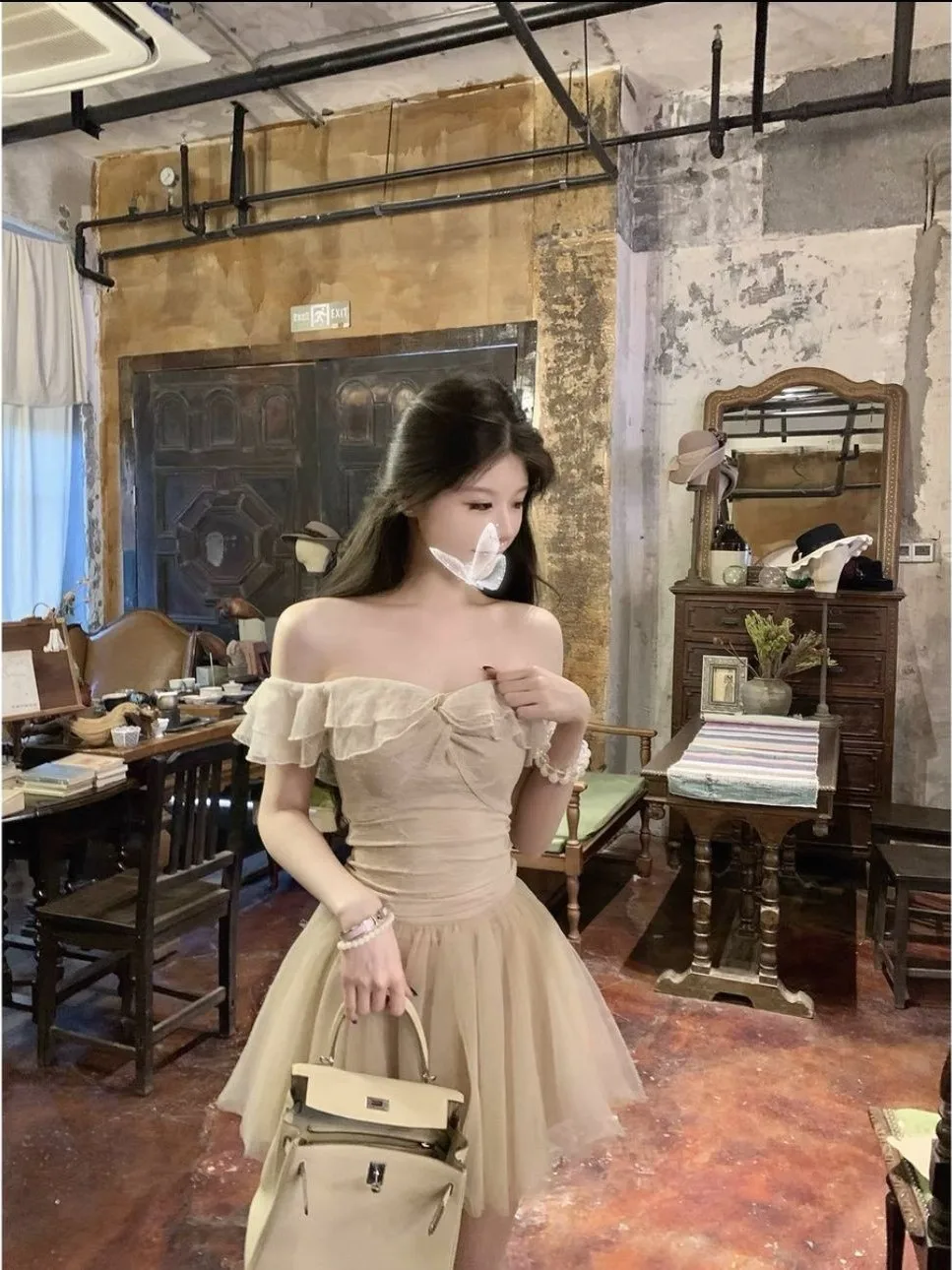

Summer New Style Women's Lace One-Shoulder Hemline Sexy Top Half-Skirt Set Korean Style Floral Print Regular Fit Casual Wear