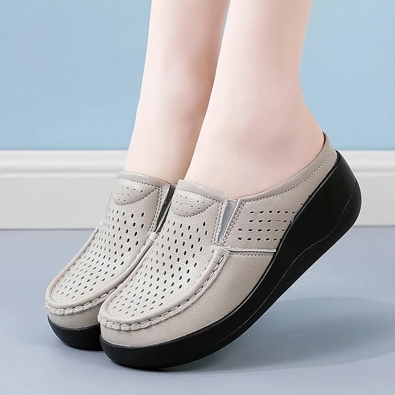 Women New Spring and Autumn Thick Sole Baotou Semi Trailer Casual Shoes Comfortable Flat Shoes Versatile Big Size 35-41