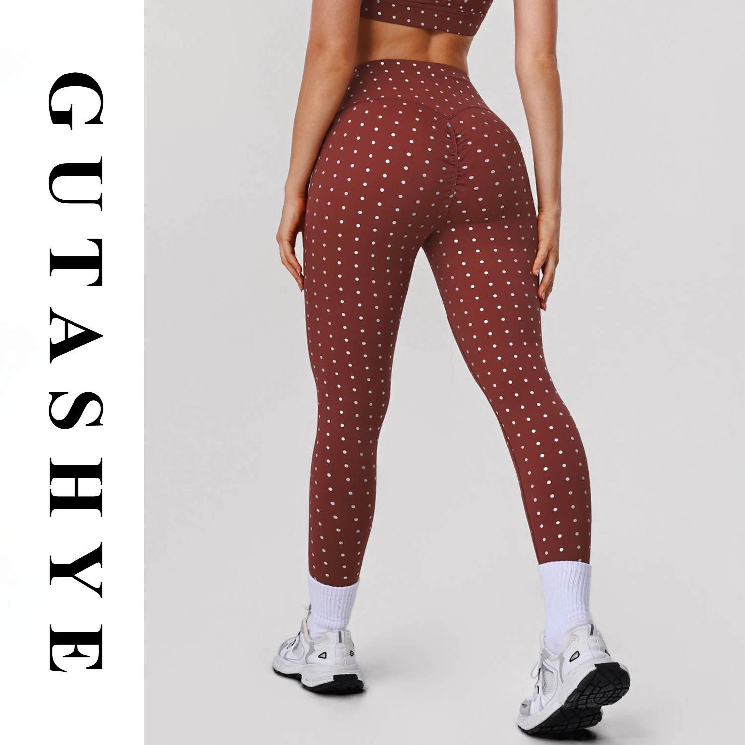 Women Polka Dot High Waist Elastic Tight Nine Length Yoga Leggings Outdoor Pilates Gym Multi-scene All-match Workout Pants