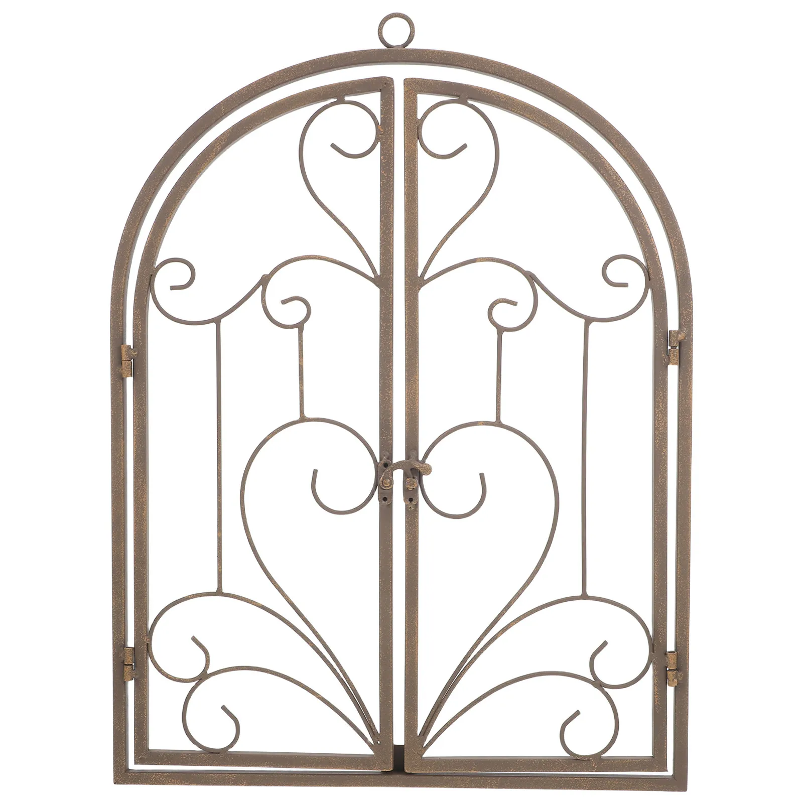 

13.8"X18.3" Retro False Window Faux Wall Decor Decorative Metal Frame Farmhouse Decoration Arched Pane Sculpture Garden Art
