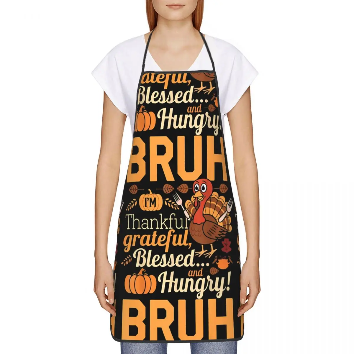 Thanksgiving Bruh Thankful Blessed Apron for Women Men Waterproof Kitchen Bib Polyester Cuisine Cooking Pinafore