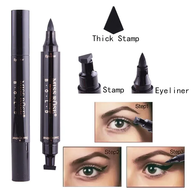 MISS ROSE 24-Hour Black Stamp Eyeliner Pen Long-Wearing Make-up Not-Blooming Smudge-proof Eye Liner Pencil Highly Tint Cosmetics