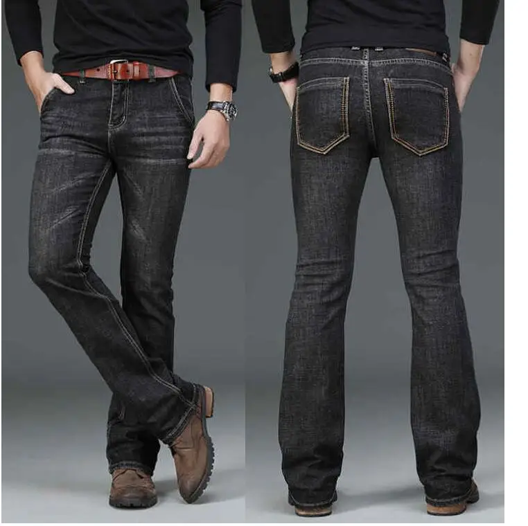 Spring Autumn Jeans For Men, Elastic Slim Fit Stonewashed Smaller Flare Jeans, High Quality Distressed Wide Leg Pants