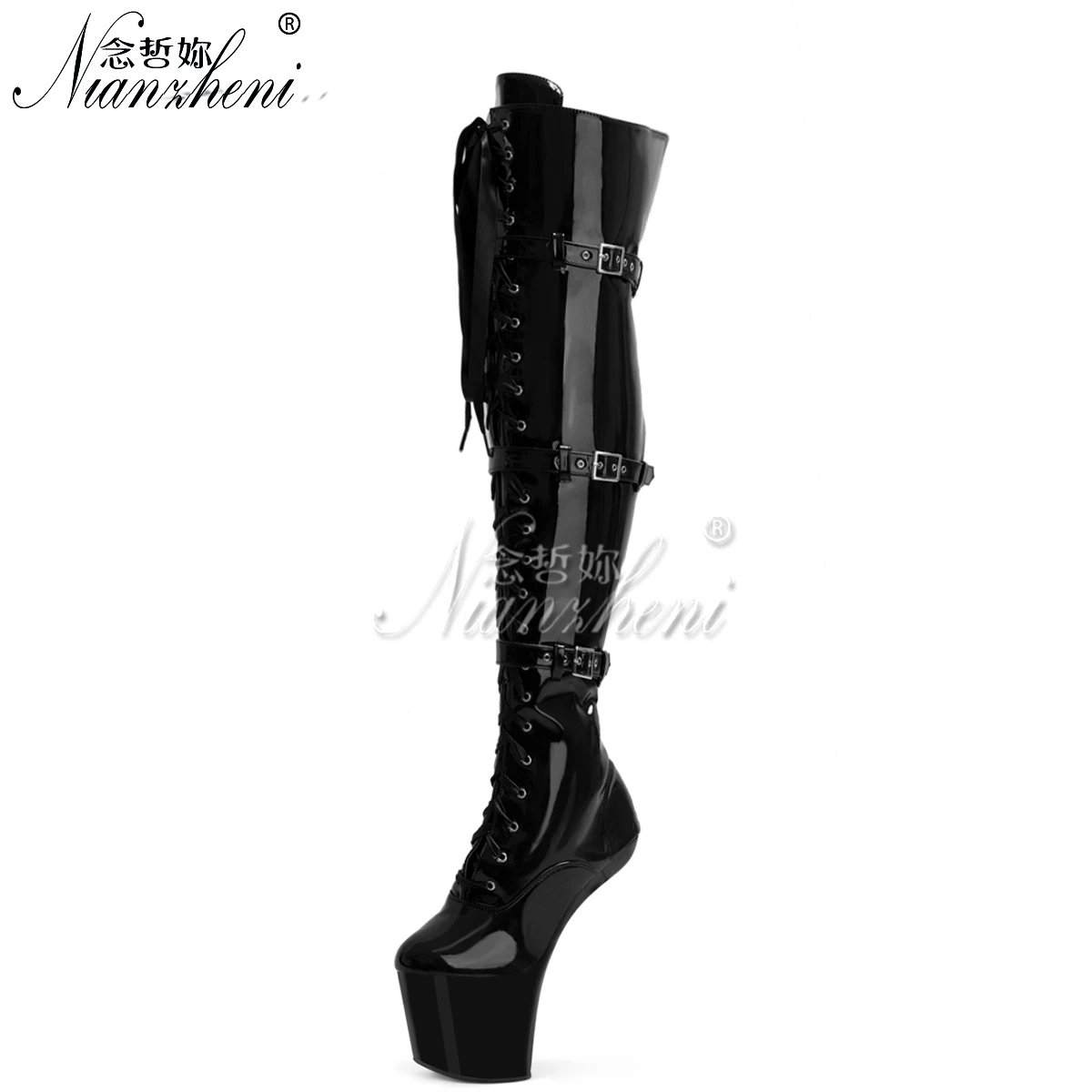 Nightclub 8Inch Pole Dance 20cm Heel-less Women shoes Crossdress Gothic Belt Buckle Round Toe Over The Knee Boots Exotic Catwalk