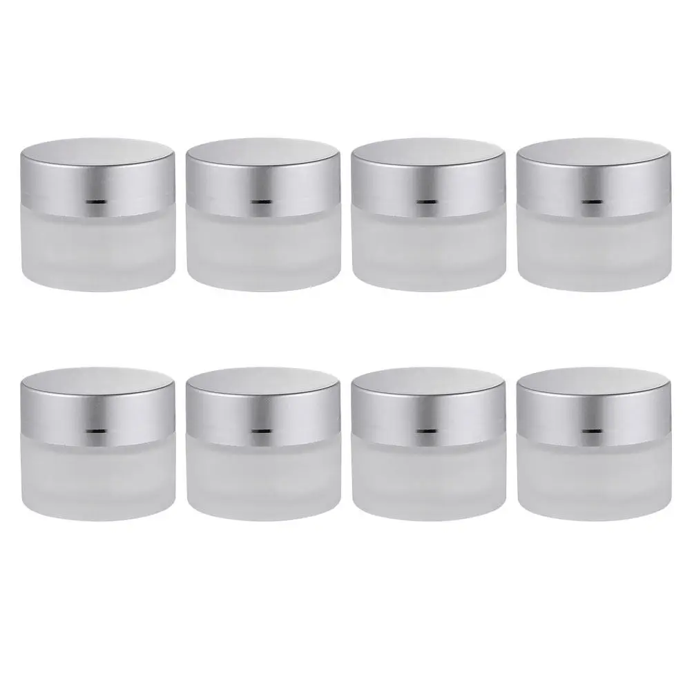 8Pcs Matte Finish Glass Cream Pots Scratch Resistant with Silver Dome Lids for Skincare Products Small Jewelry Organization