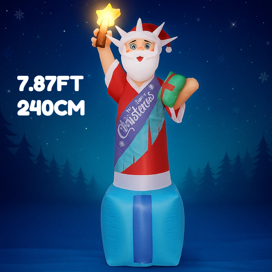 7.87FT Inflatable Santa Man Claus As Statue of Liberty with Wand - Xmas Decoration for Yard & Home Ornament Gift