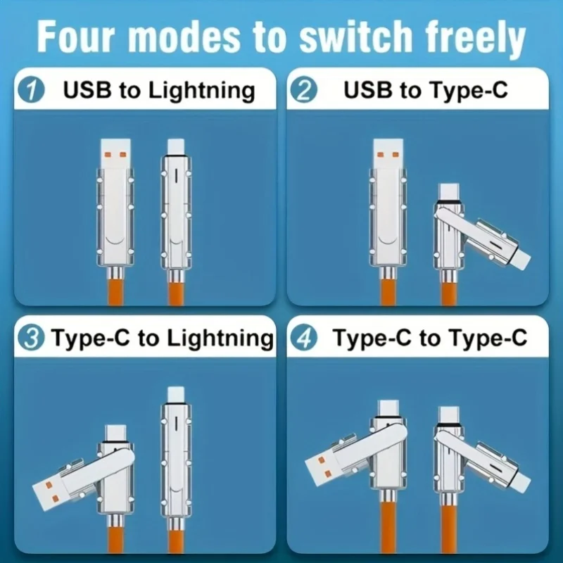 4in1 120W USB Type-C to Type-C PDケーブル 3in1 PD 100W急速充電データケーブル iPhone、Samsung、Xiaomi対応 データ充電ワイヤー