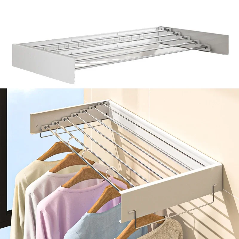 Wall Mounted Clothes Drying Rack 5 Aluminum Rod Collapsible Wall Drying Rack Indoor Outdoor Clothing Holder Space-Saving Laundry
