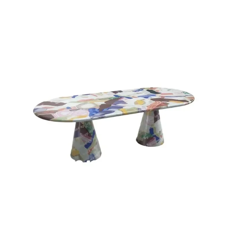 

Medieval style solid wood retro hand-painted painting art dining table designer household small apartment rectangular dining