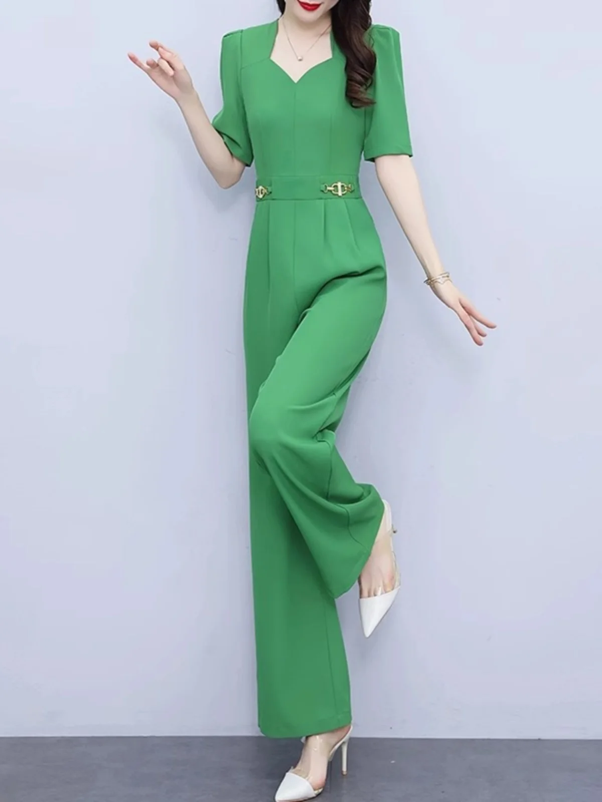 Ele قطعة واحدة Pantsuit المرأة الصيف 2025 Faion التخسيس عادية مستقيم الساق بنطال ذو قصة أرجل واسعة عالية الخصر تخفيف Sle