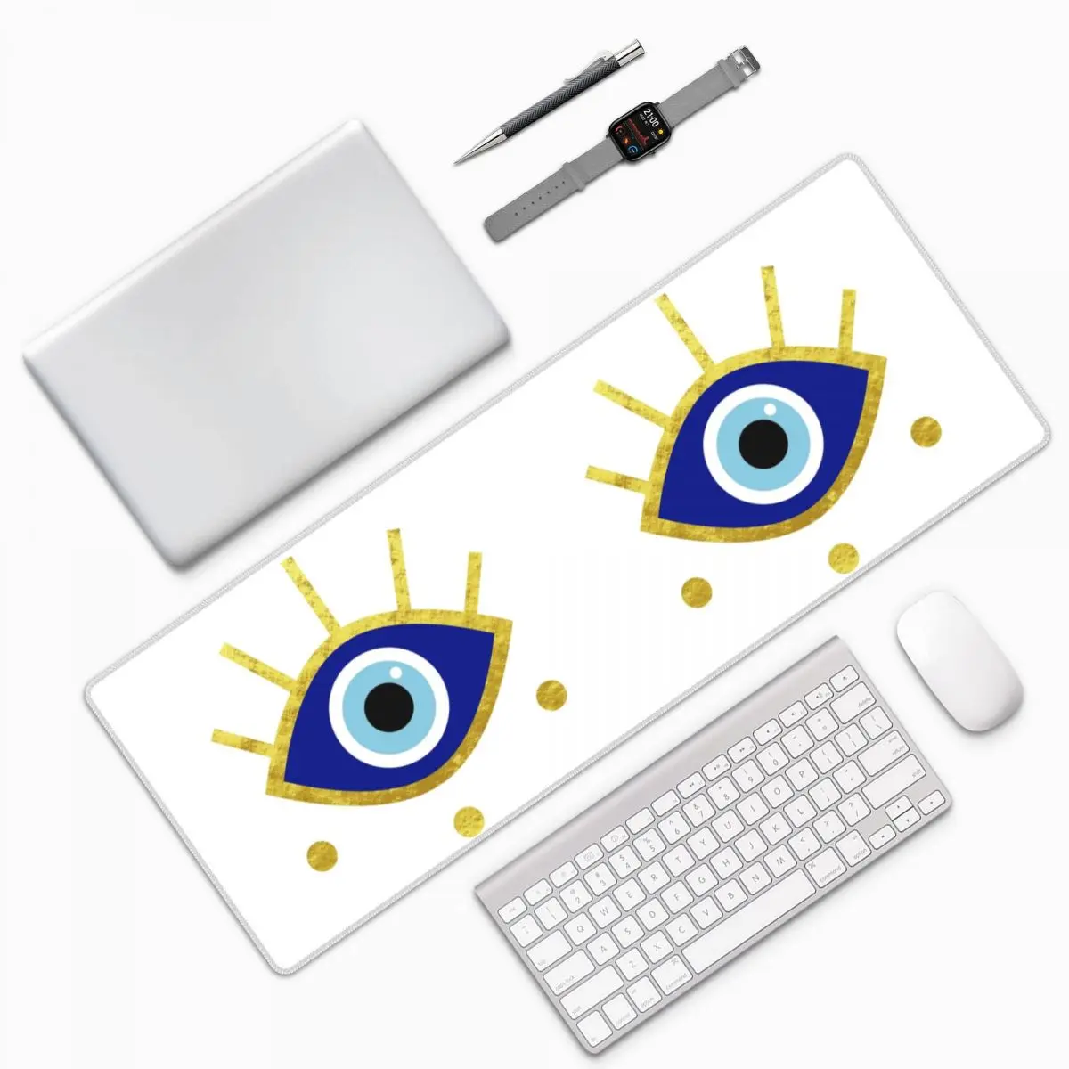 Mediterranean Evil Eye Protection, Nazar Large Mouse Pad Computer Keyboard Mouse Mat Gamer PC Laptop Desk Mat Office Table Mats