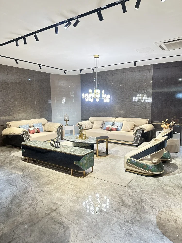 Italian light luxury leather sofa villa large flat floor luxury high-end whole house furniture