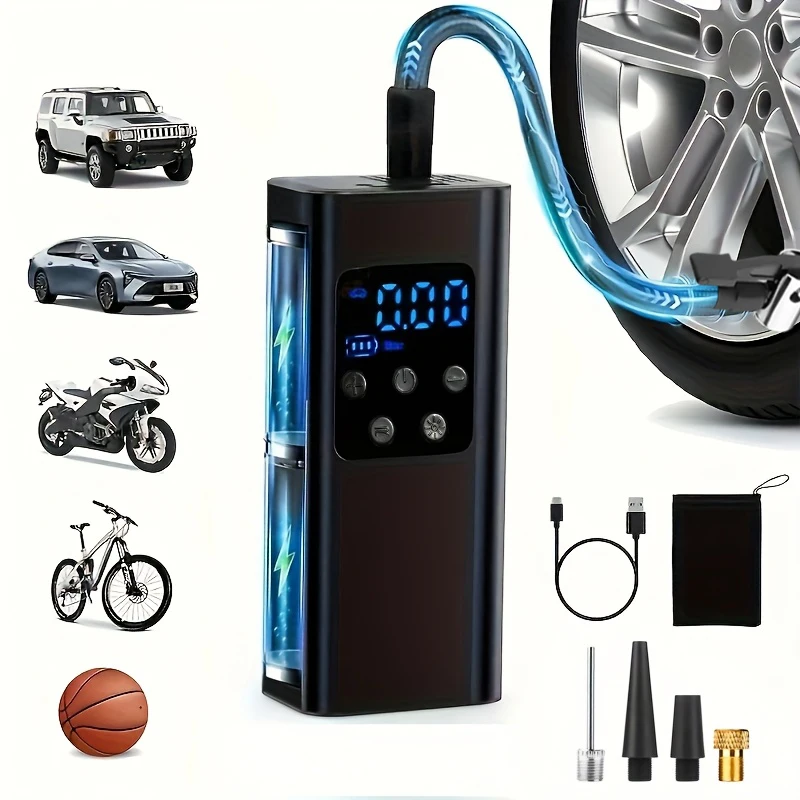 

Портативный автомобильный компрессор для подкачки шин 150PSI, с LED-подсветкой, быстрый беспроводной насос для шин с управлением одной кнопкой