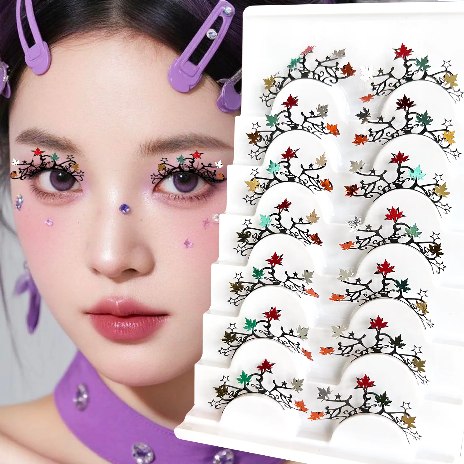 7 par 3D Halloween Cosplay Rzęs Przedłużanych Nowa Moda Brokatowe Miękkie Rzęsy w Paskach z Motywem Gwiazd i Motyli do Makijażu na Koncerty