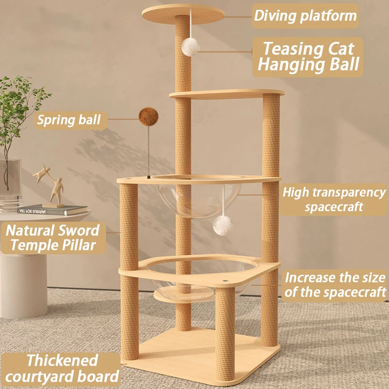 Wooden Cat Tree Tower Aesthetic Scratcher Cat Tree Climbing Large Tall Cats Trees Scratching Post Toys Pets Supplies Scratchers