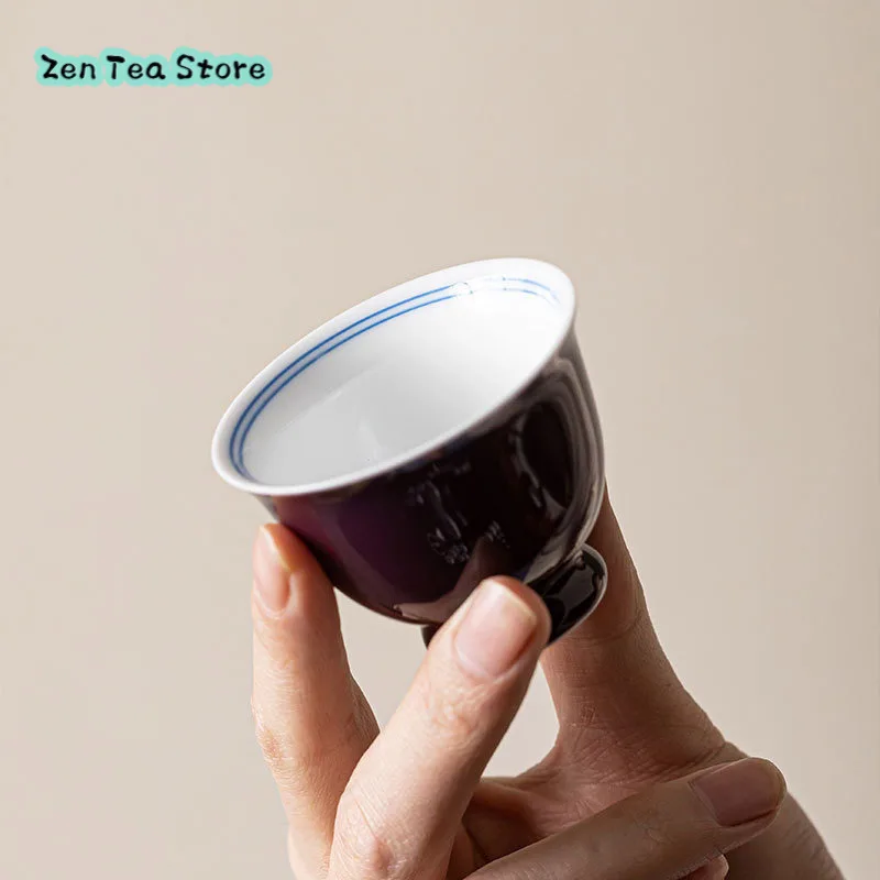 Grape Purple Hand-painted Double-line Ceramic Teacup Single-cup Household Simple Personal Cup Sample Tea Cup Host Cup